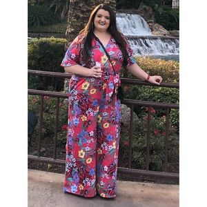 Lane Bryant satin floral wide leg jumpsuit